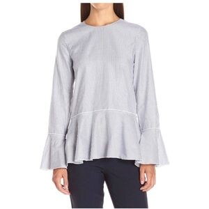 Theory pinstripe Lexandra peplum ruffle long sleeve tunic large